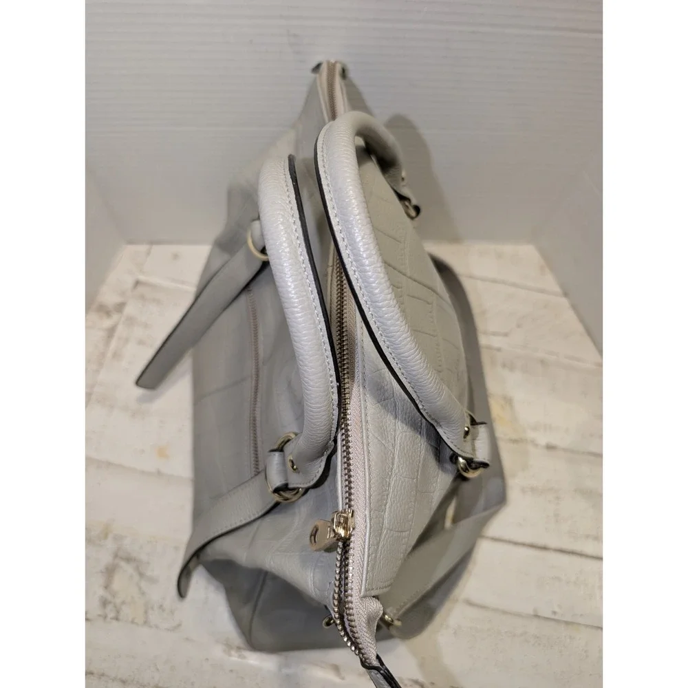 Kattee Crocodile Embossed Cowhide Leather Soft Gray Tote w/Gold Tone Hardware